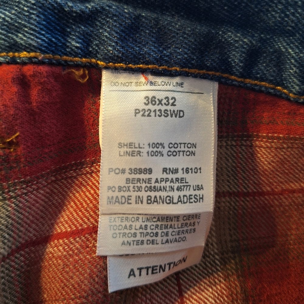 Berne Blue Wide Leg Flannel Lined Jeans Sz 36/32 Very Good Condition Workwear - Picture 6 of 6
